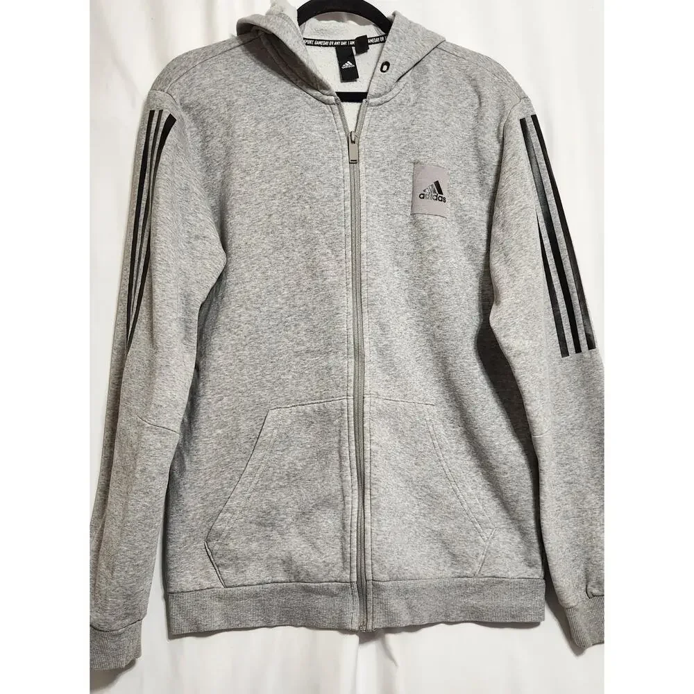Adidas Light Grey Full Zip‎ Hooded Sweatshirt Hoodie M Missing Hood Drawstring